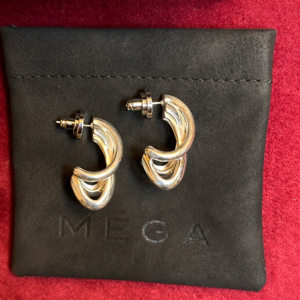 MEGA Triple Time Earrings in Brass & Sterling Vermeil silver like new dangle - Picture 7 of 7